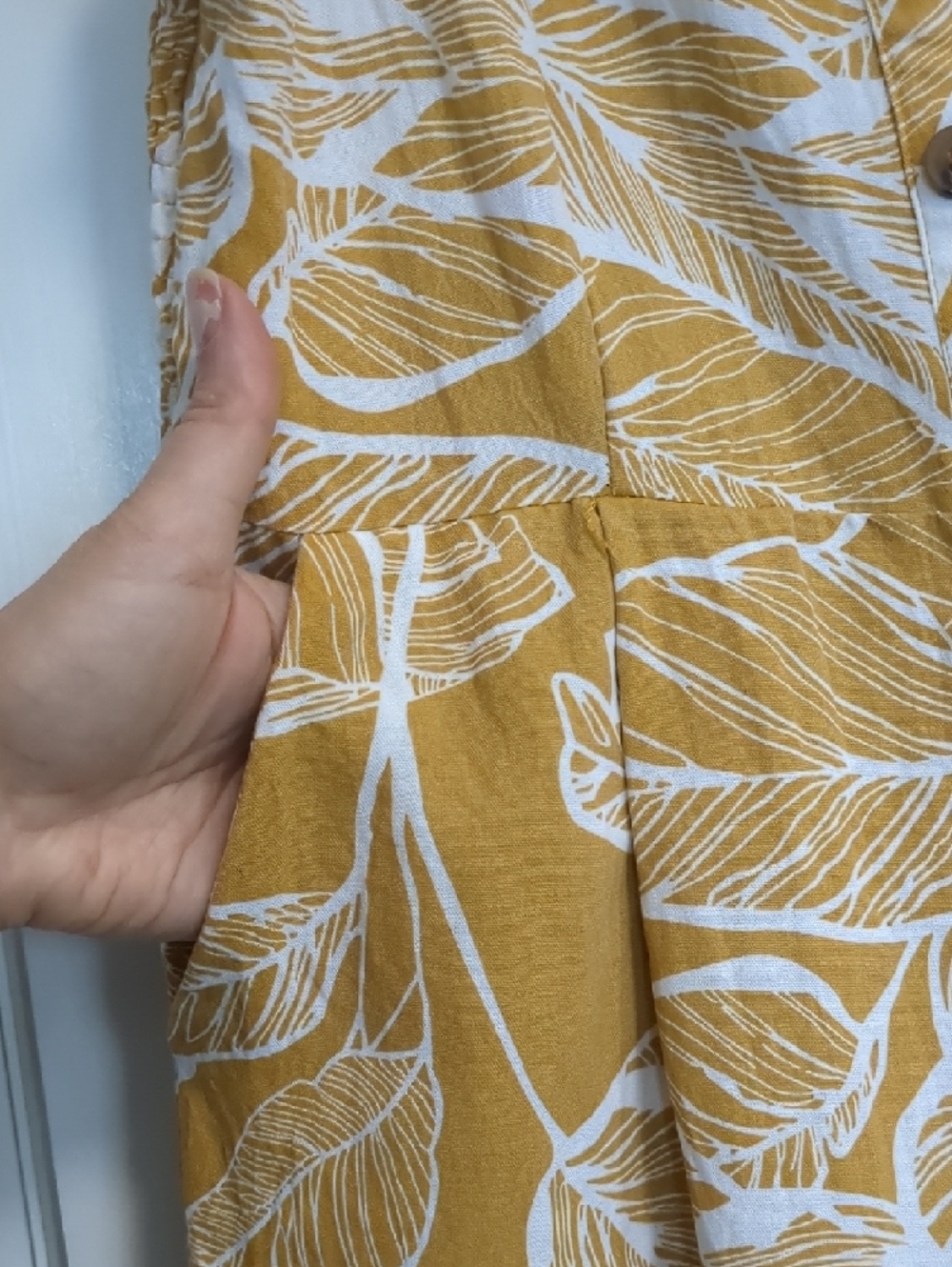 Mustard Yellow Leaf-Print Spaghetti Strap Jumpsuit - Picture 4 of 10